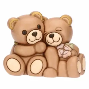 Coppia Teddy primavera in ceramica con fiore