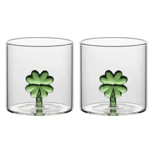 Set 2 bicchieri in vetro quadrifoglio
