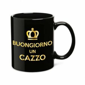LE TAZZATE - Mug Nera Ceramica Con  - Stampa Buongiorno Un Cazzo Gold